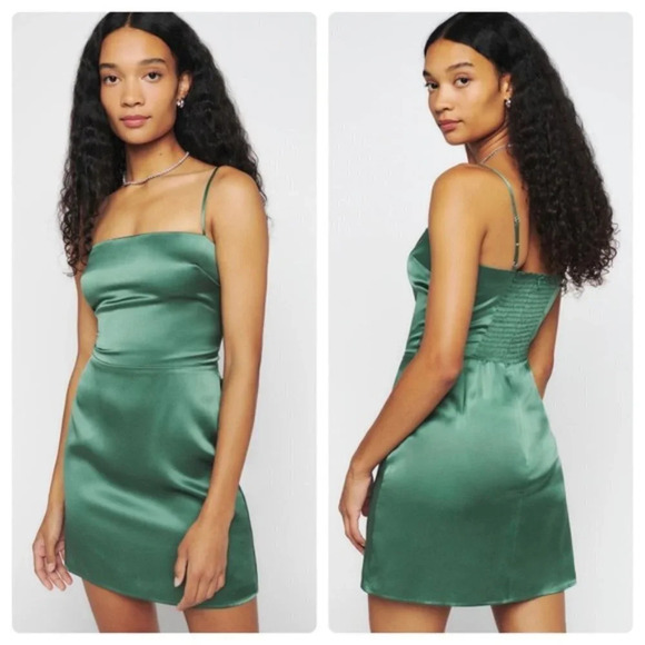 Reformation Dresses & Skirts - Reformation Kosta Bottle Green Silk Dress 8 NWT